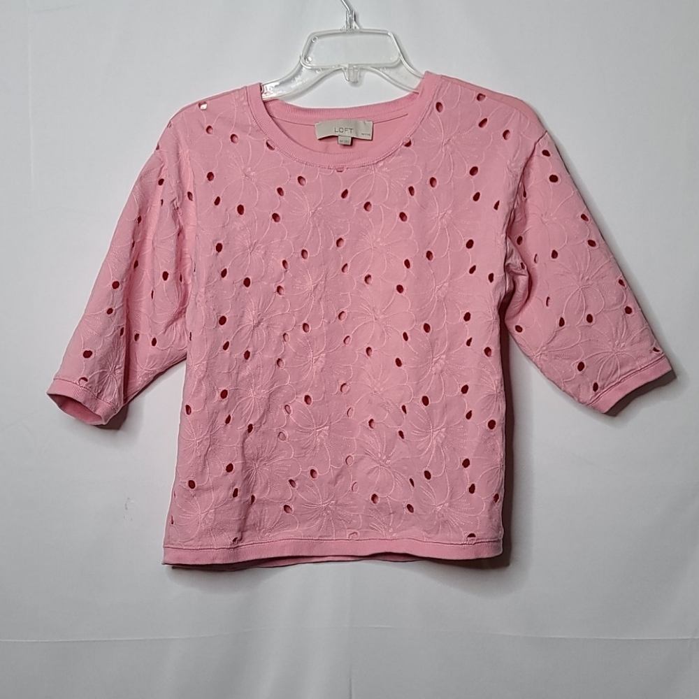 Ann Taylor eyelet hole short sleeve pink blouse top XSP